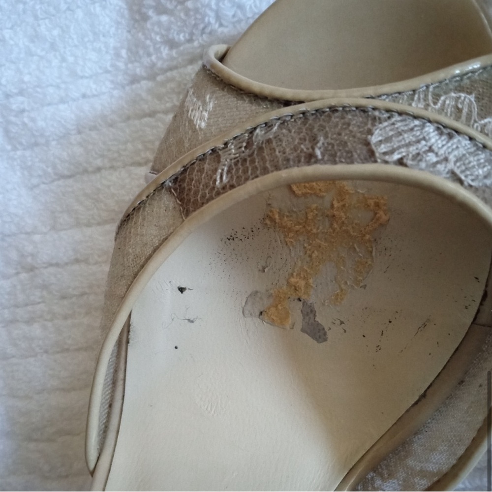Jimmy Choo Gold Lace Strappy Platform Heels - Picture 10 of 12